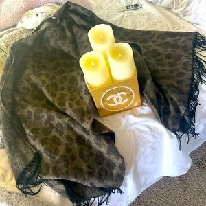 WOOLWRICH ONE SIZE Shaw leopard sweater kimono BROWN BLACK very cute wrap scarf